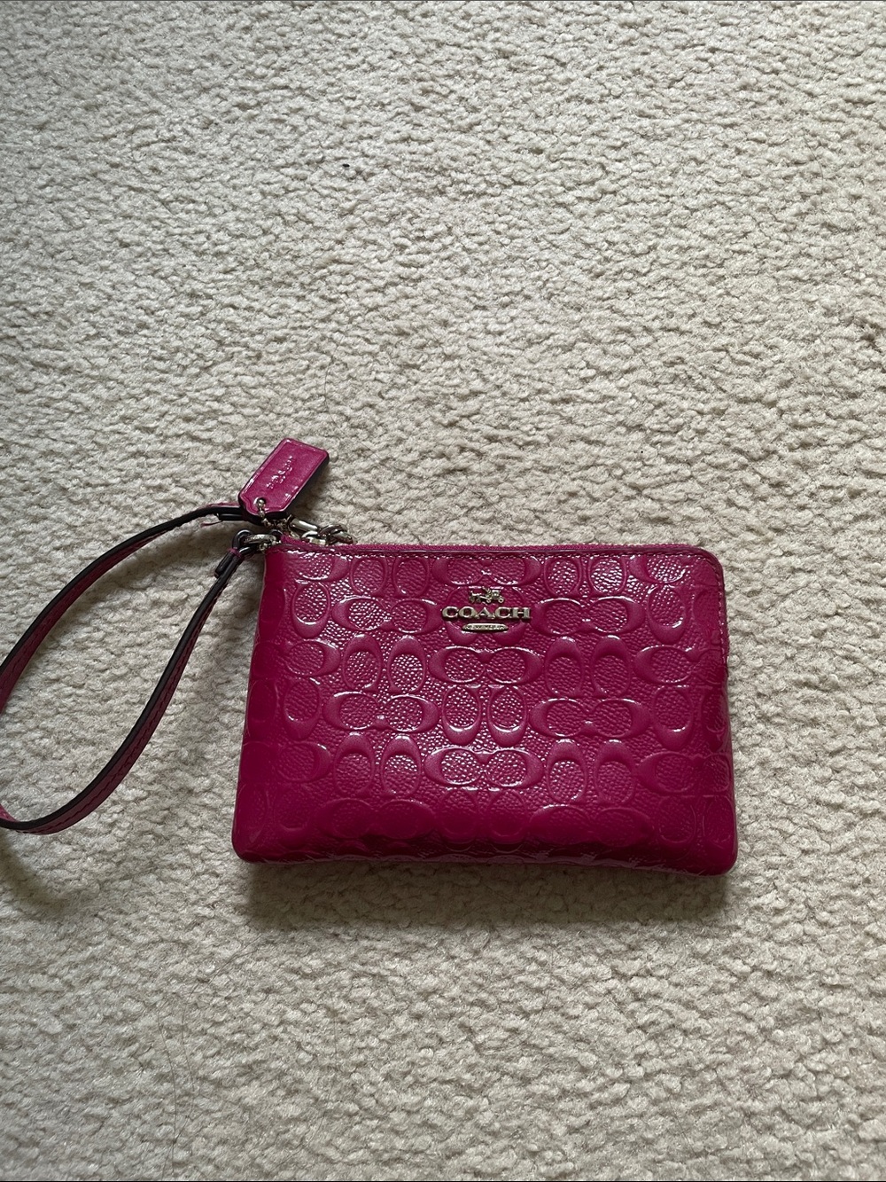 Coach Hot Pink Embossed Signature Wristlet